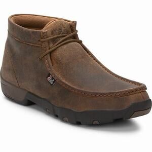 Justin Cappie Dark Brown Work Shoes Slip Resistant Leather Moc Toe Boots